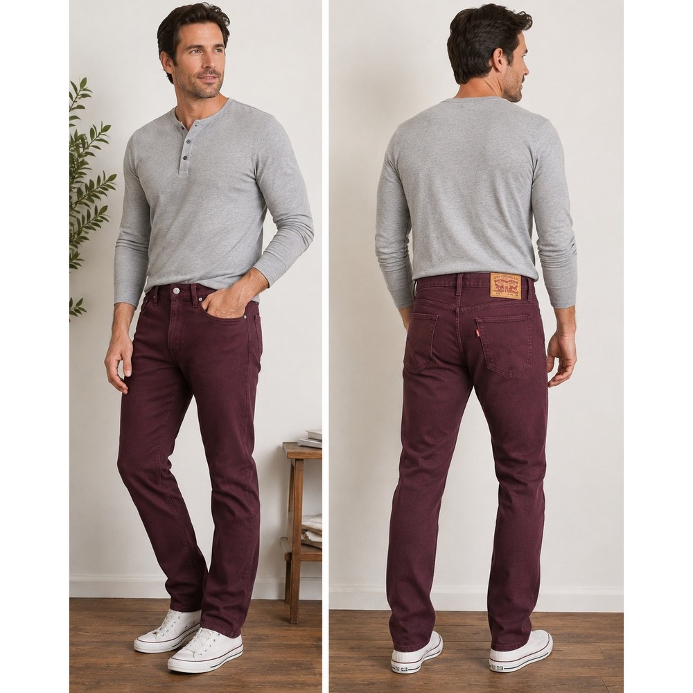 Levis 511 Slim Fit Mens Burgundy Maroon Pants 38x30 Denim Jeans Style
